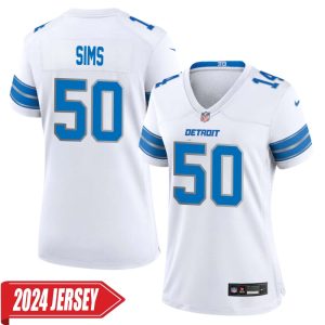 Ernie Sims No 50 Woman’s Detroit Lions Away Game 2024 Jersey – White