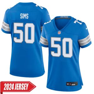 Ernie Sims No 50 Woman’s Detroit Lions Home Game 2024 Jersey – Blue