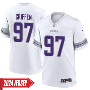 Everson Griffen No 97 Men’s Minnesota Vikings White Alternate Custom Game 2024 Jersey