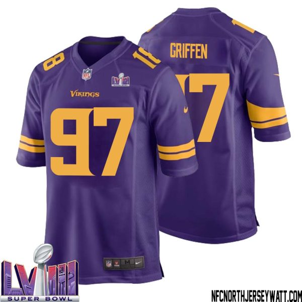 Everson Griffen No 97 Minnesota Vikings Super Bowl LVIII Alternate Game Jersey Purple for Men – Replica