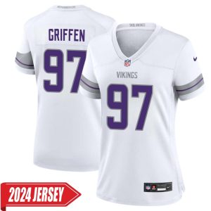 Everson Griffen No 97 Woman’s Minnesota Vikings White Alternate Custom Game 2024 Jersey