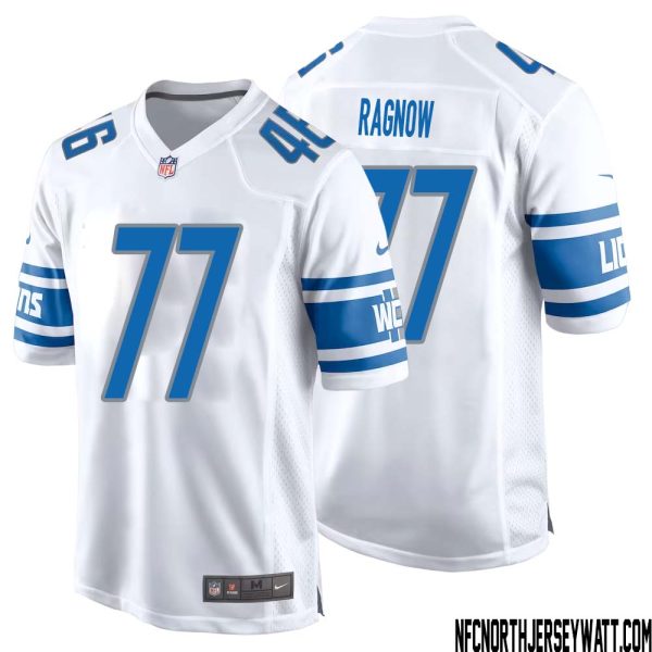 Frank Ragnow No 77 Men White Detroit Lions Player Away Game Jersey – Replica