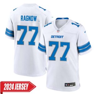 Frank Ragnow No 77 Men’s Detroit Lions Away Game 2024 Jersey – White