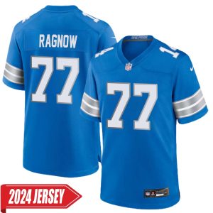 Frank Ragnow No 77 Men’s Detroit Lions Home Game 2024 Jersey – Blue