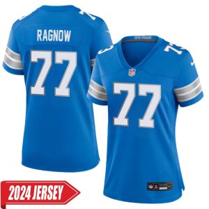 Frank Ragnow No 77 Woman’s Detroit Lions Home Game 2024 Jersey – Blue