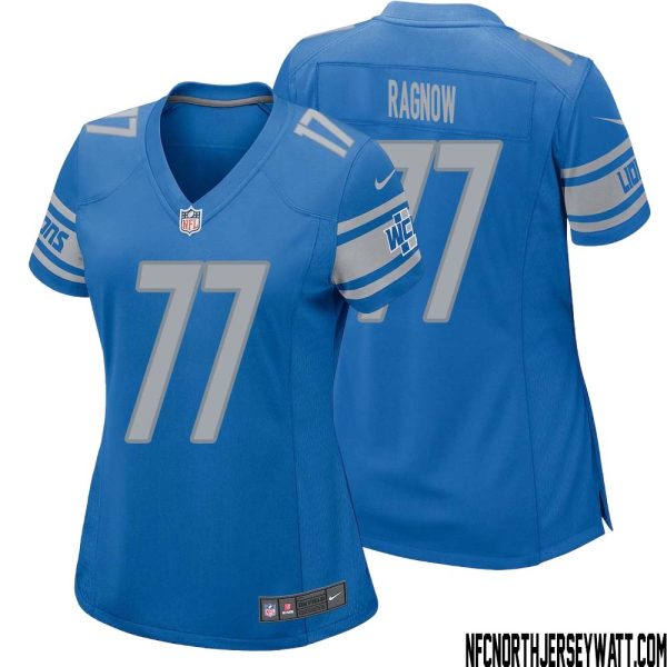 Frank Ragnow No 77 Women Blue Detroit Lions Player Home Game Jersey – Replica