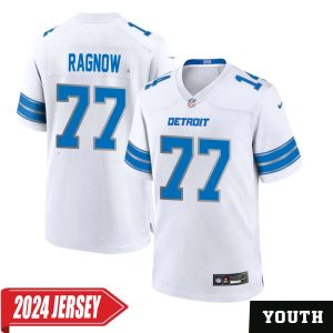 Frank Ragnow No 77 Youth’s Detroit Lions Away Game 2024 Jersey – White