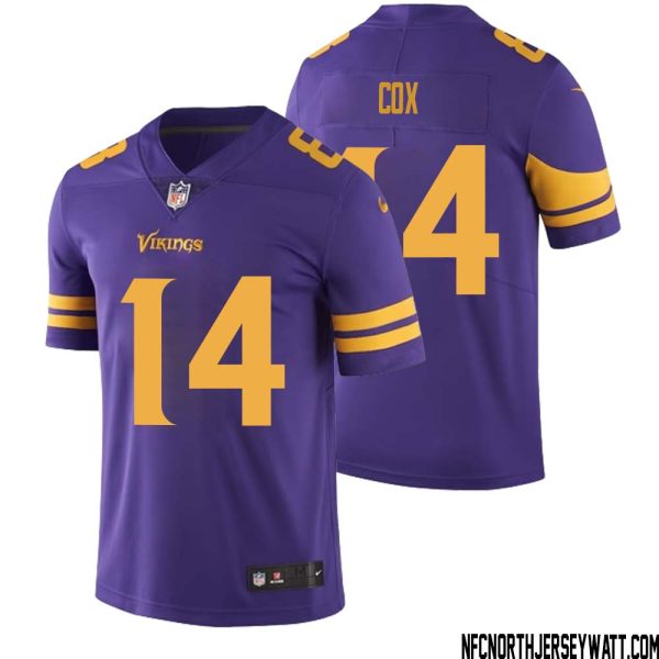 Fred Cox No 14 Men Purple Minnesota Vikings Color Rush Vapor Untouchable Limited Jersey- Replica