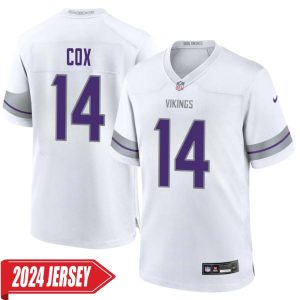 Fred Cox No 14 Men’s Minnesota Vikings White Alternate Custom Game 2024 Jersey