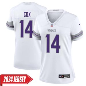 Fred Cox No 14 Woman’s Minnesota Vikings White Alternate Custom Game 2024 Jersey