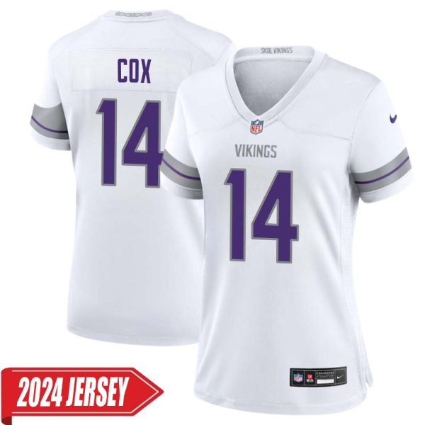 Fred Cox No 14 Woman’S Minnesota Vikings White Alternate Custom Game 2024 Jersey