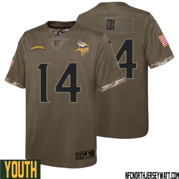 Fred Cox No 14 Youth Olive Minnesota Vikings 2022 Salute To Service Retired Player Limited Jersey – Replica