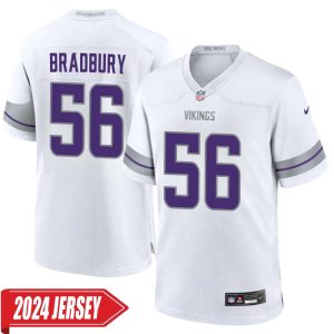 Garrett Bradbury No 56 Men’s Minnesota Vikings White Alternate Custom Game 2024 Jersey