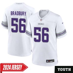 Garrett Bradbury No 56 Youth’s Minnesota Vikings White Alternate Custom Game 2024 Jersey