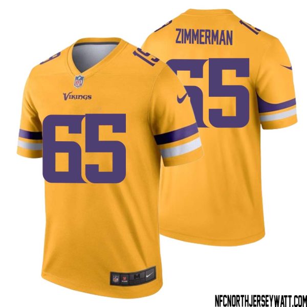 Gary Zimmerman No 65 Men Minnesota Vikings Gold Inverted Legend Jersey – Replica