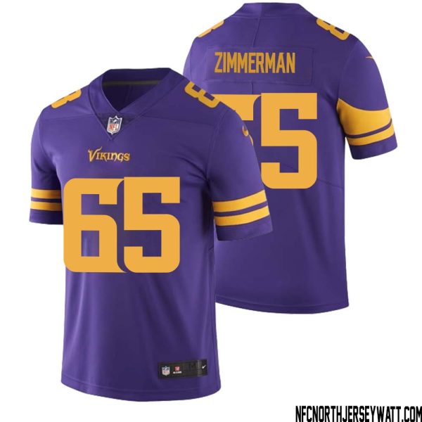 Gary Zimmerman No 65 Men Purple Minnesota Vikings Color Rush Vapor Untouchable Limited Jersey- Replica