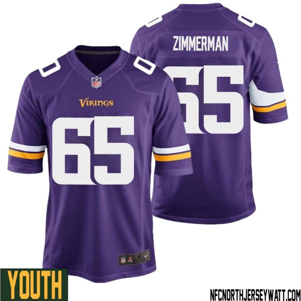 Gary Zimmerman No 65 Minnesota Vikings Game Jersey Court Purple For Youth – Replica
