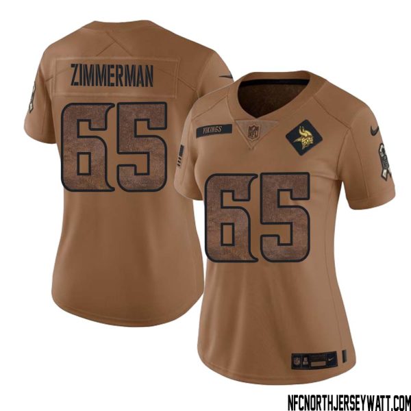 Gary Zimmerman No 65 Women Brown Minnesota Vikings 2023 Salute To Service Limited Jersey – Replica
