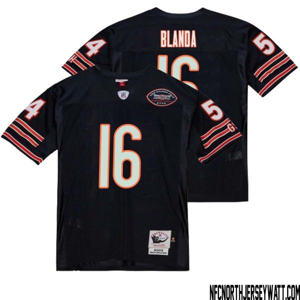 George Blanda No 16 Men Mitchell & Ness Dark Navy Chicago Bears 2004 Authentic Throwback Retired Player Jersey – Replica