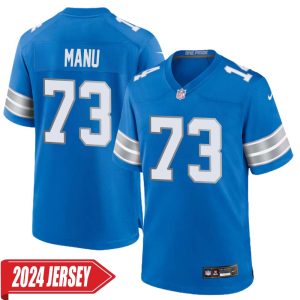 Giovanni Manu No 73 Men’s Detroit Lions Home Game 2024 Jersey – Blue