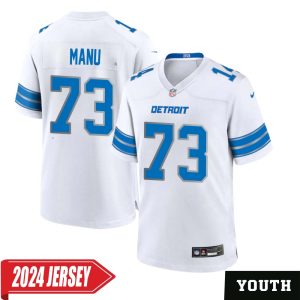 Giovanni Manu No 73 Youth’s Detroit Lions Away Game 2024 Jersey – White