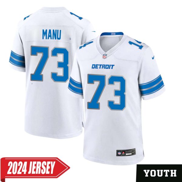 Giovanni Manu No 73 Youth’S Detroit Lions Away Game 2024 Jersey – White