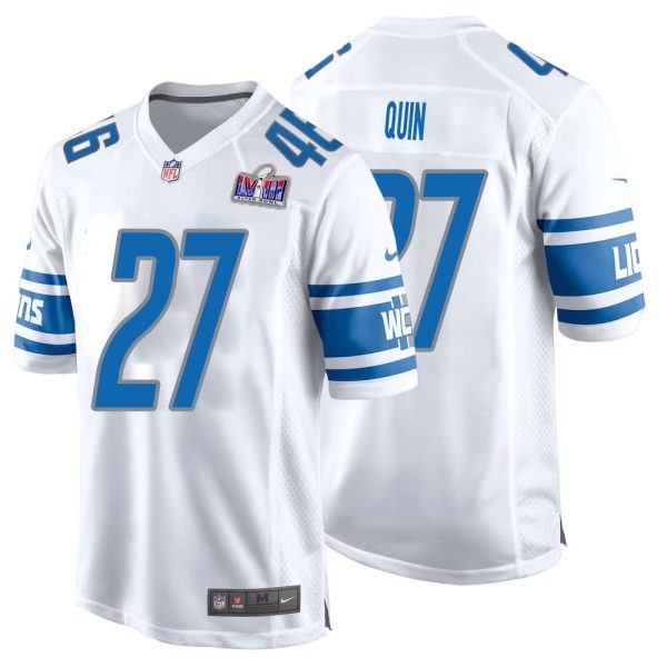Glover Quin No 27 Mens Custom White Detroit Lions Super Bowl Lviii Away Game Jersey