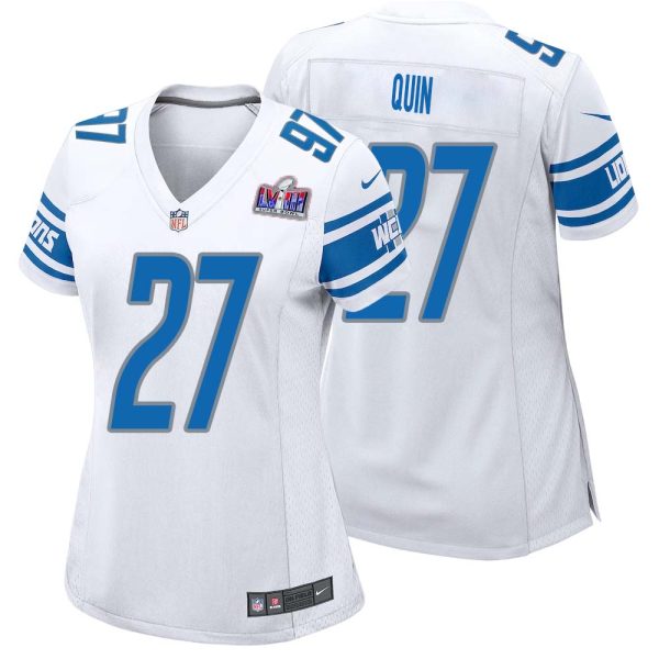 Glover Quin No 27 Womens Custom White Detroit Lions Super Bowl Lviii Away Game Jersey