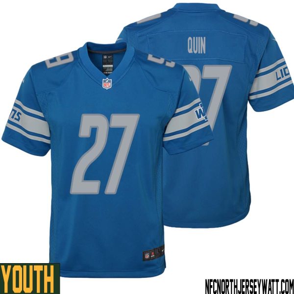 Glover Quin No 27 Youth Blue Detroit Lions Player Home Game Jersey – Replica