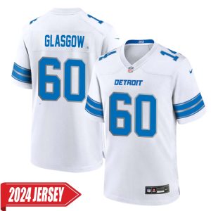 Graham Glasgow No 60 Men’s Detroit Lions Away Game 2024 Jersey – White