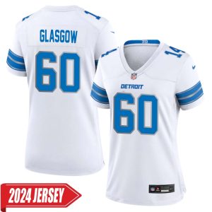 Graham Glasgow No 60 Woman’s Detroit Lions Away Game 2024 Jersey – White