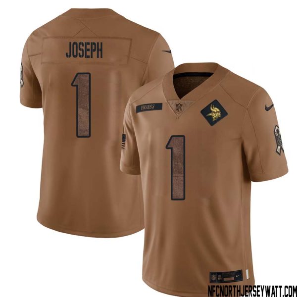 Greg Joseph No 1 Men Brown Minnesota Vikings 2023 Salute To Service Limited Jersey – Replica
