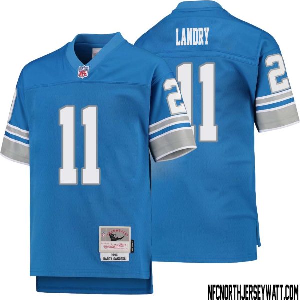 Greg Landry No 11 Youth Mitchell & Ness Blue Detroit Lions 1996 Legacy Retired Player Jersey – Replica