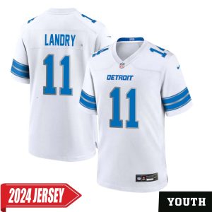 Greg Landry No 11 Youth’s Detroit Lions Away Game 2024 Jersey – White