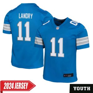 Greg Landry No 11 Youth’s Detroit Lions Home Game 2024 Jersey – Blue