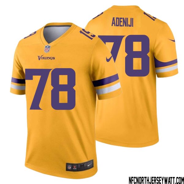 Hakeem Adeniji No 78 Men Minnesota Vikings Gold Inverted Legend Jersey – Replica