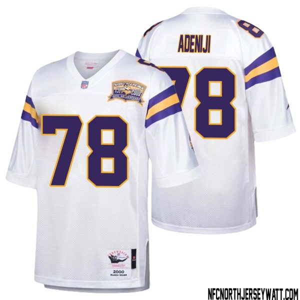 Hakeem Adeniji No 78 Men Mitchell & Ness White Minnesota Vikings Authentic Throwback Retired Player Jersey- Replica