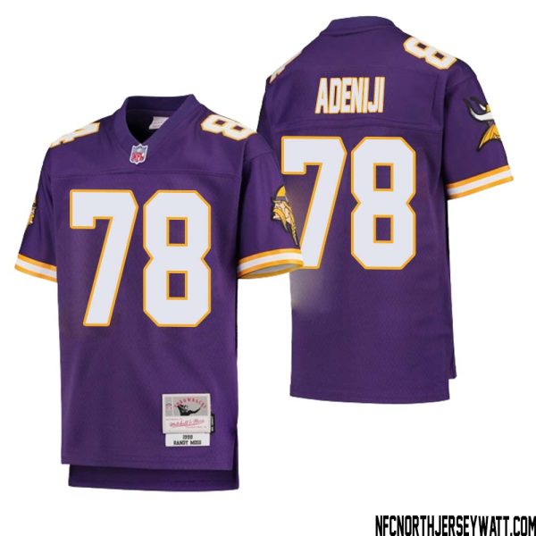 Hakeem Adeniji No 78 Youth Mitchell & Ness Purple Minnesota Vikings 1998 Legacy Retired Player Jersey- Replica