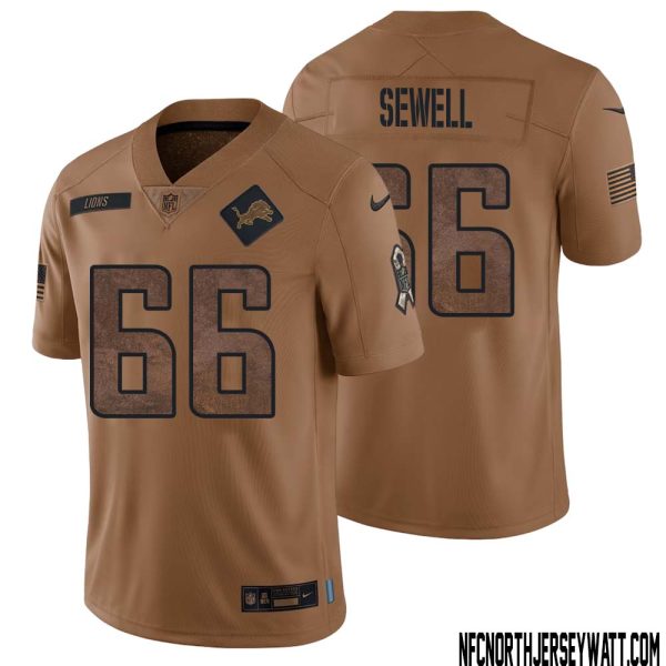 Harley Sewell No 66 Men Brown Detroit Lions 2023 Salute To Service Retired Player Limited Jersey – Replica