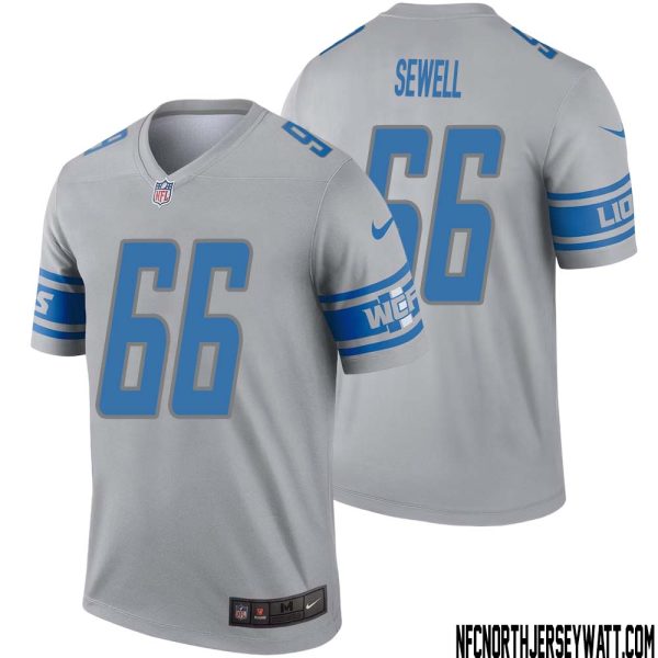 Harley Sewell No 66 Men Gray Detroit Lions Inverted Legend Jersey – Replica