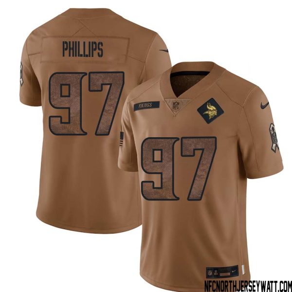 Harrison Phillips No 97 Men Brown Minnesota Vikings 2023 Salute To Service Limited Jersey – Replica