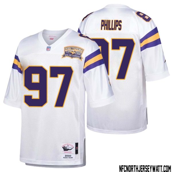 Harrison Phillips No 97 Men Mitchell & Ness White Minnesota Vikings Authentic Throwback Retired Player Jersey- Replica