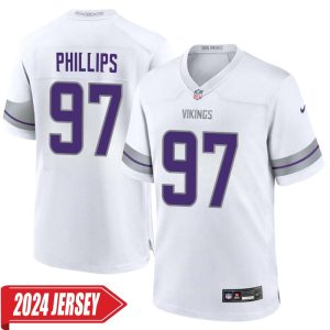 Harrison Phillips No 97 Men’s Minnesota Vikings White Alternate Custom Game 2024 Jersey