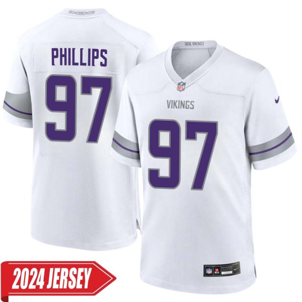 Harrison Phillips No 97 Men’S Minnesota Vikings White Alternate Custom Game 2024 Jersey