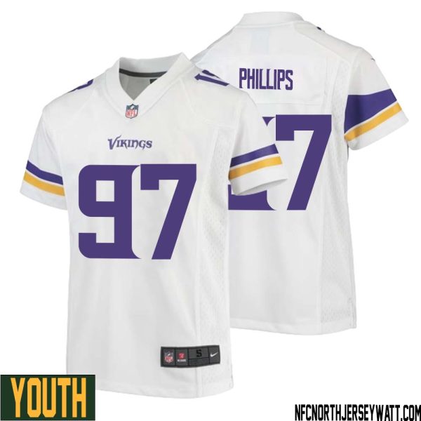 Harrison Phillips No 97 Youth White Minnesota Vikings Game Player Away Jersey – Replica