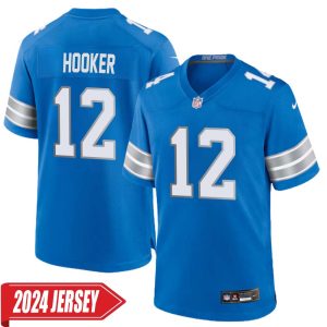 Hendon Hooker No 12 Men’s Detroit Lions Home Game 2024 Jersey – Blue