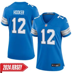 Hendon Hooker No 12 Woman’s Detroit Lions Home Game 2024 Jersey – Blue