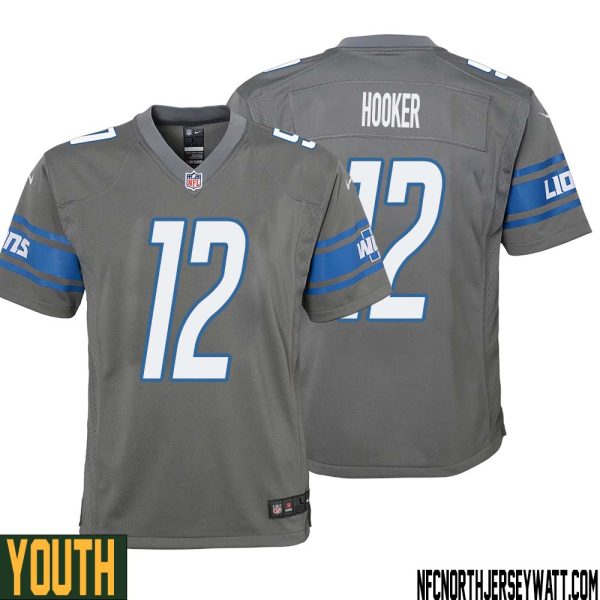 Hendon Hooker No 12 Youth Gray Detroit Lions Player Alternate Game Jersey – Replica