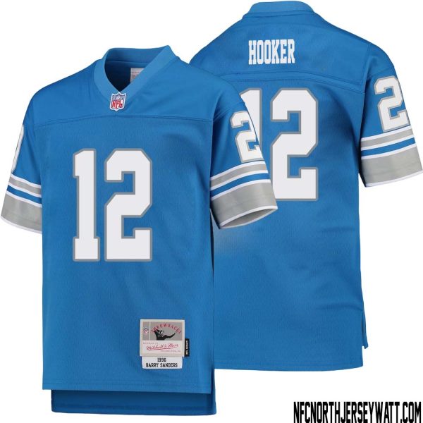 Hendon Hooker No 12 Youth Mitchell & Ness Blue Detroit Lions 1996 Legacy Retired Player Jersey – Replica