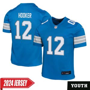 Hendon Hooker No 12 Youth’s Detroit Lions Home Game 2024 Jersey – Blue